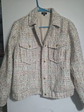 Express Tweed Shacket Jacket in Neutral Multi